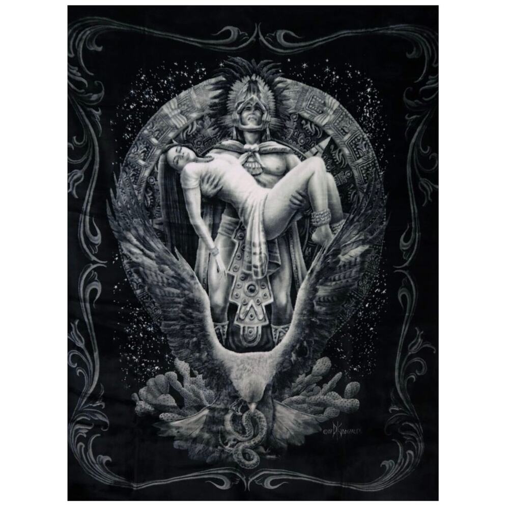 DGA Queen Faux Mink Plush Blanket Gothic Azteca Skull Tattoo Black 79x95